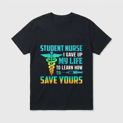 Student Nurse I Gave Up T-Shirt – Caduceus emblem and syringe with student nurse quote – Classic T-Shirt in Black
