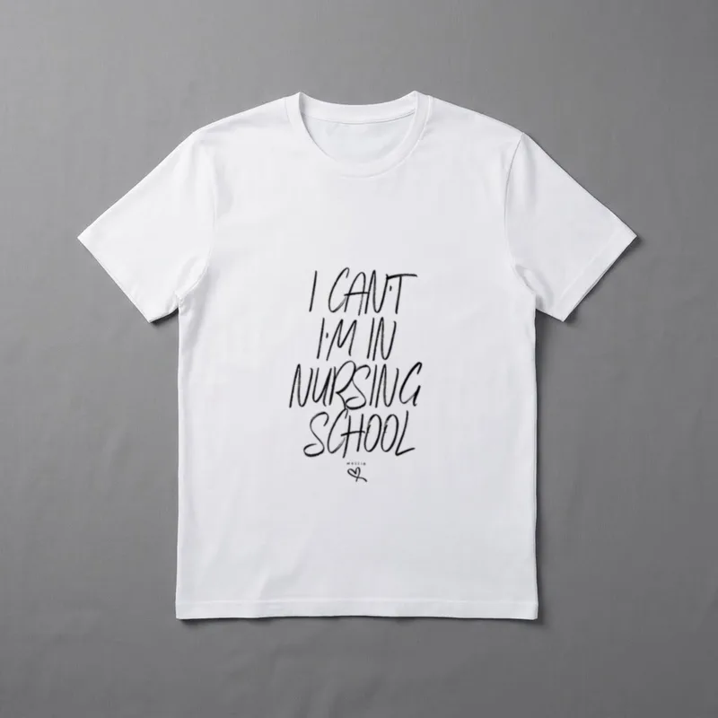 Nurse Student Graduation T-Shirt – Handwritten lettering saying I Can't I'm In Nursing School – Classic T-Shirt in Black