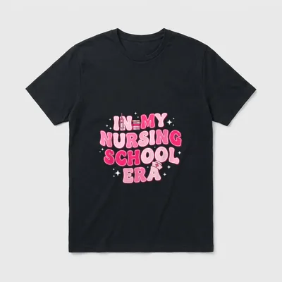 In My Nursing School Era Nursing-Sk T-Shirt – “IN MY NURSING SCHOOL ERA” in pink bubble letters – Classic T-Shirt in Black