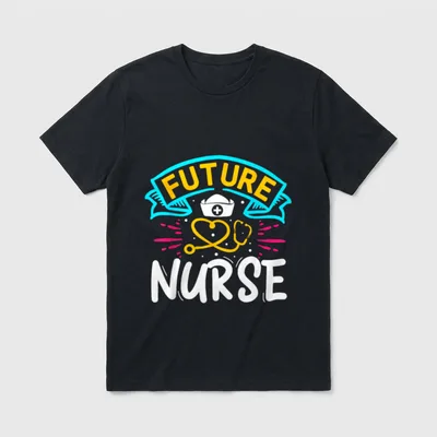 Future Nurse Doctor T-Shirt – FUTURE NURSE lettering with nurse cap and heart stethoscope – Classic T-Shirt in Black