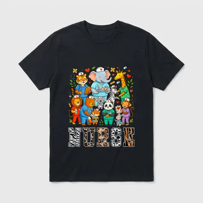 Nurse Safari Leopard Animal Print Student T-Shirt – Classic T-Shirt in Black