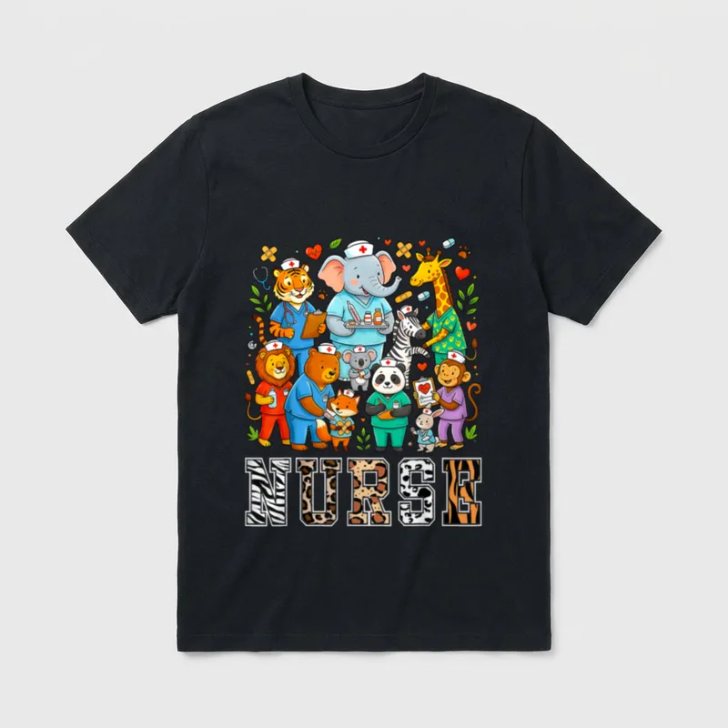 Nurse Safari Leopard Animal Print Student T-Shirt – Classic T-Shirt in Black