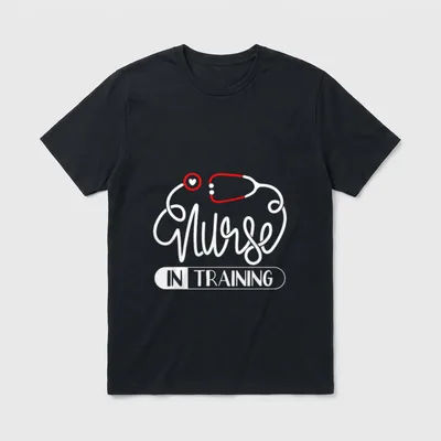 Nurse in Training Student T-Shirt – Nurse IN TRAINING lettering with stethoscope and heart graphic – Classic T-Shirt in Black