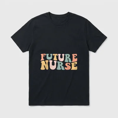 Future Nurse Student in Progress School T-Shirt – Wavy retro letters spelling FUTURE NURSE – Classic T-Shirt in Black
