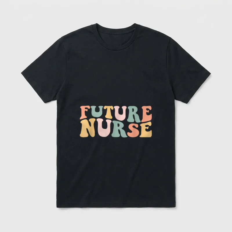 Future Nurse Student in Progress School T-Shirt – Wavy retro letters spelling FUTURE NURSE – Classic T-Shirt in Black
