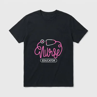 Nurse Educator Nursing Student T-Shirt – “Nurse EDUCATOR” lettering with pink stethoscope – Classic T-Shirt in Black