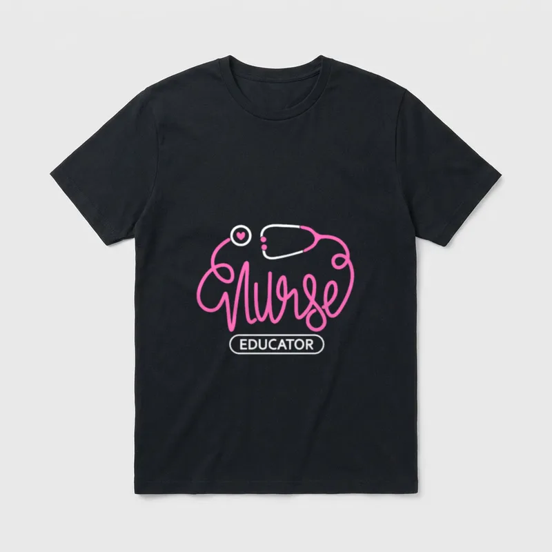 Nurse Educator Nursing Student T-Shirt – “Nurse EDUCATOR” lettering with pink stethoscope – Classic T-Shirt in Black