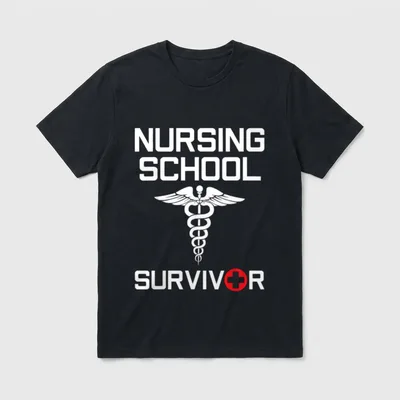 Nursing School Survivor Awesome T-Shirt – Winged caduceus with Nursing School Survivor lettering – Classic T-Shirt in Black