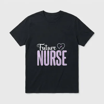 Future Nurse Casual T-Shirt – Future Nurse lettering with syringe and stethoscope heart – Classic T-Shirt in Black