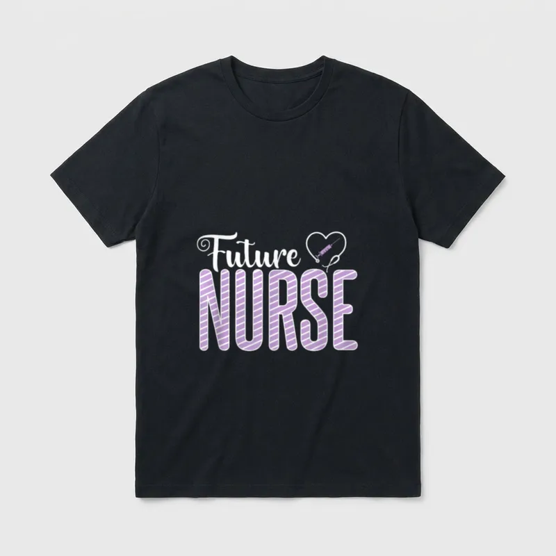 Future Nurse Casual T-Shirt – Future Nurse lettering with syringe and stethoscope heart – Classic T-Shirt in Black
