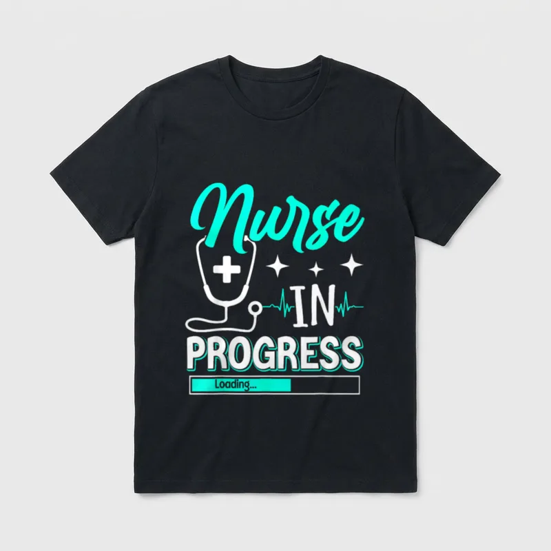 Nurse in Progress Future T-Shirt – Nurse IN PROGRESS Loading... typography with stethoscope – Classic T-Shirt in Black