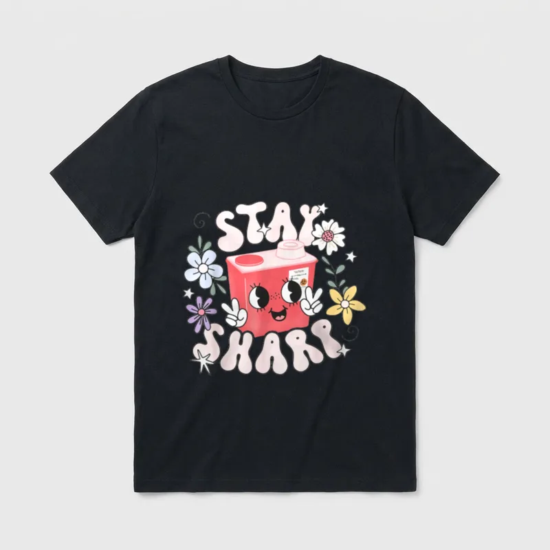 Stay Sharp Funny Phlebotomist Infusion Nurse T-Shirt – Classic T-Shirt in Black