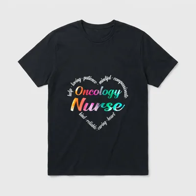 Oncology Nurse Heart Word Cloud Watercolor T-Shirt – Classic T-Shirt in Black