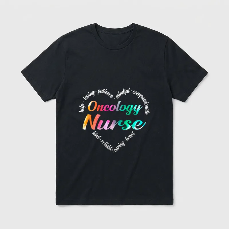 Oncology Nurse Heart Word Cloud Watercolor T-Shirt – Classic T-Shirt in Black