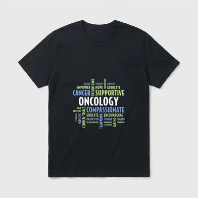 Oncology Doctors T-Shirt – “ONCOLOGY” word cloud with cancer care and medical terms – Classic T-Shirt in Black
