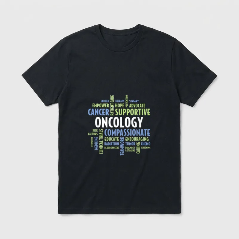 Oncology Doctors T-Shirt – “ONCOLOGY” word cloud with cancer care and medical terms – Classic T-Shirt in Black