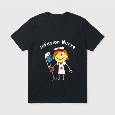 Infusion Nurse RN T-Shirt – Infusion Nurse lettering and RN cap text – Classic T-Shirt in Black