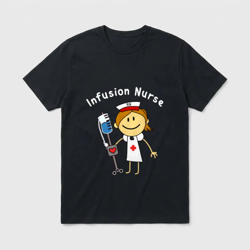 Infusion Nurse RN T-Shirt – Infusion Nurse lettering and RN cap text – Classic T-Shirt in Black