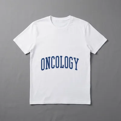 Oncology Nurse Varsity Style T-Shirt – Arched blue collegiate lettering spelling ONCOLOGY – Classic T-Shirt in Black
