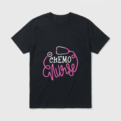 Chemo Nurse T-Shirt – CHEMO Nurse lettering with stethoscope and heart – Classic T-Shirt in Black