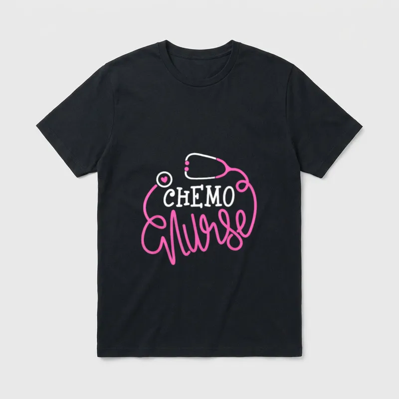 Chemo Nurse T-Shirt – CHEMO Nurse lettering with stethoscope and heart – Classic T-Shirt in Black