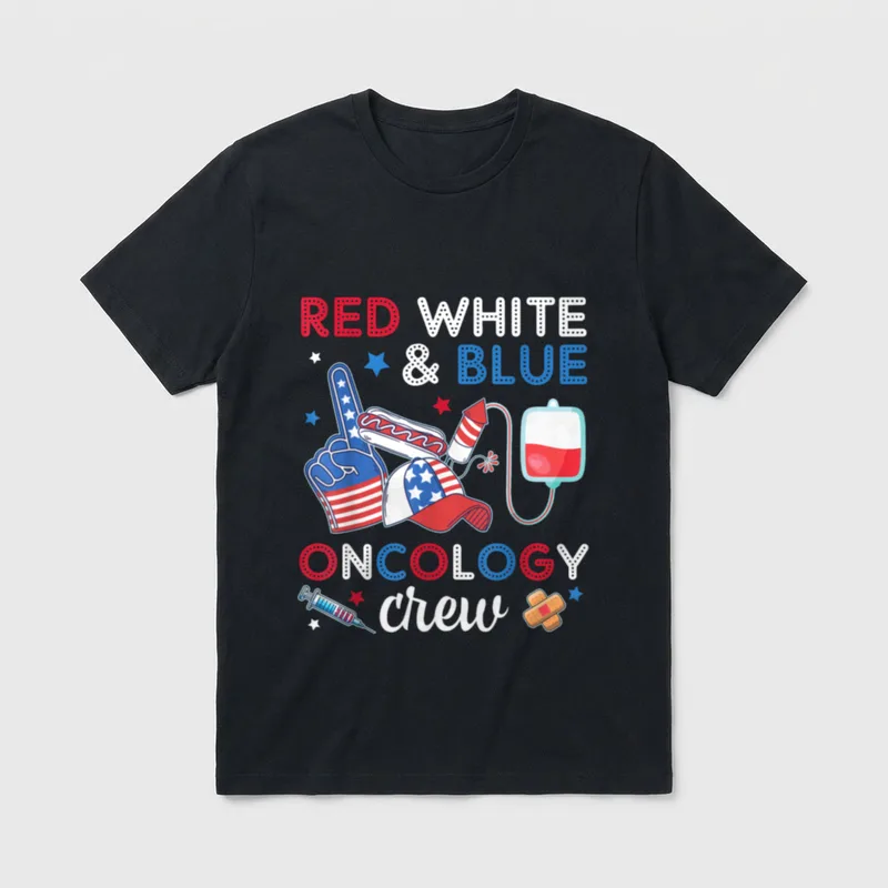 Red White and Blue Oncology Nurse T-Shirt – RED WHITE & BLUE ONCOLOGY crew – Classic T-Shirt in Black