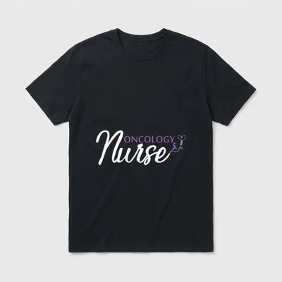 Oncology Nurses Appreciation T-Shirt – ONCOLOGY Nurse lettering with stethoscope and ribbon detail – Classic T-Shirt in Black