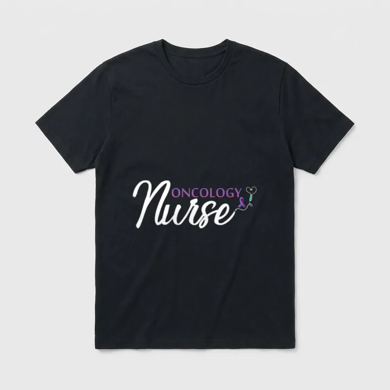 Oncology Nurses Appreciation T-Shirt – ONCOLOGY Nurse lettering with stethoscope and ribbon detail – Classic T-Shirt in Black