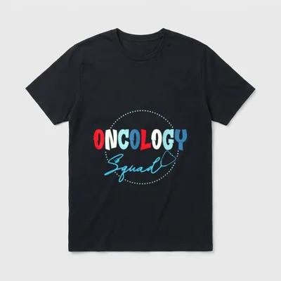Oncology Nurse Classic T-Shirt – ONCOLOGY Squad lettering with stethoscope in dotted circle – Classic T-Shirt in Black