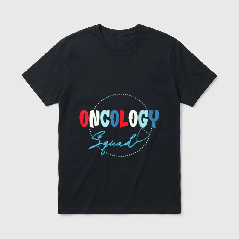Oncology Nurse Classic T-Shirt – ONCOLOGY Squad lettering with stethoscope in dotted circle – Classic T-Shirt in Black