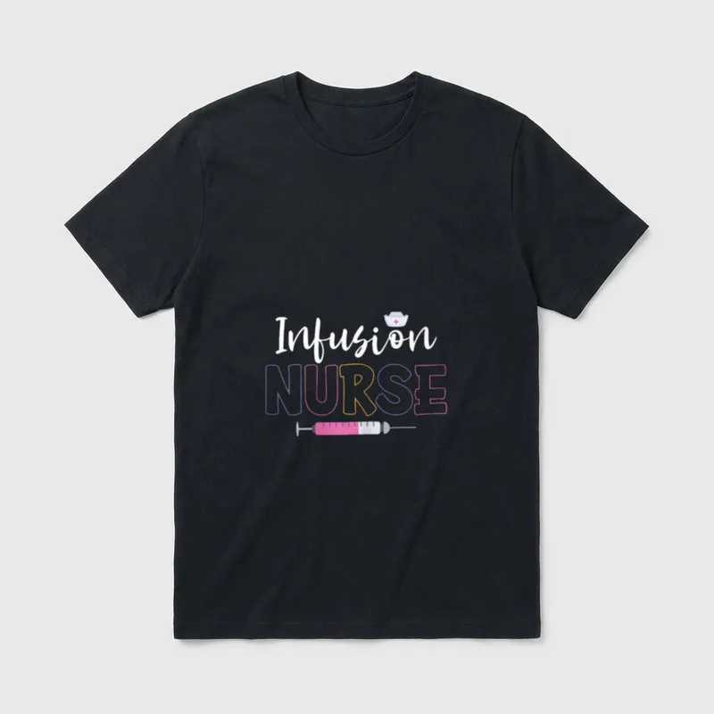 Infusion Nurse Oncology Nursing Intravenous IV T-Shirt – Infusion NURSE with nurse cap and syringe – Classic T-Shirt in Black