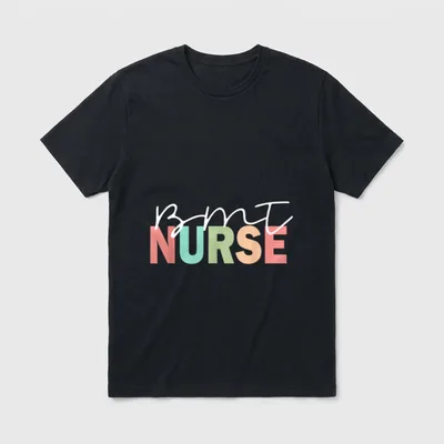 BMT Nurse T-Shirt – BMT NURSE in white cursive over pastel block letters – Classic T-Shirt in Black