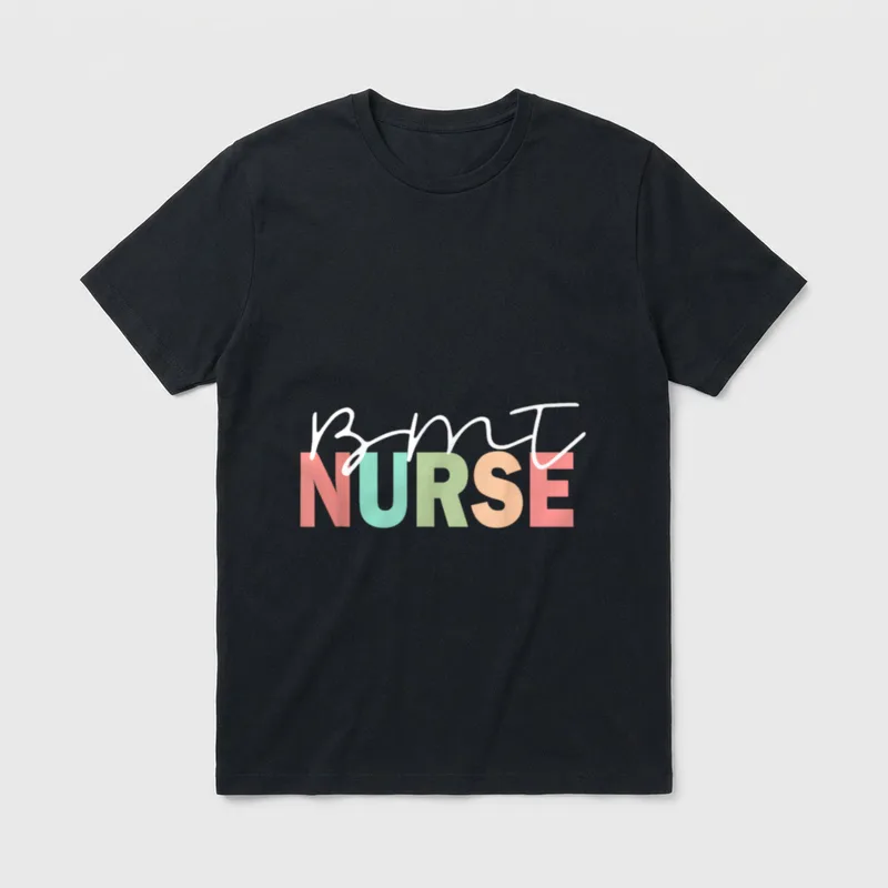 BMT Nurse T-Shirt – BMT NURSE in white cursive over pastel block letters – Classic T-Shirt in Black