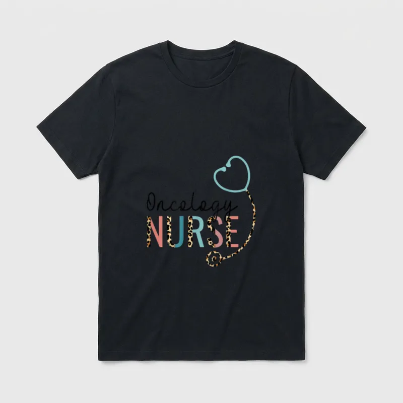 Oncology Nurse Leopard Stethoscope Heart T-Shirt – Classic T-Shirt in Black