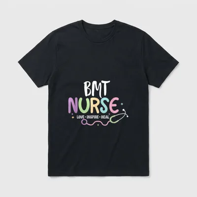 BMT Nurse Matching T-Shirt – BMT NURSE with LOVE INSPIRE HEAL and a stethoscope – Classic T-Shirt in Black