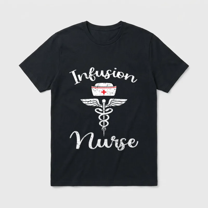 Infusion Nurse RN Heartbeat EKG Chemotherapy T-Shirt – Classic T-Shirt in Black