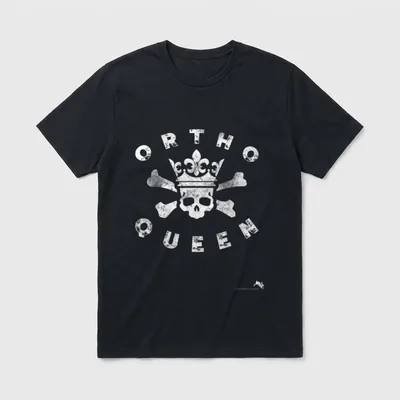 Nurse Surgical Tech T-Shirt – Crowned skull with crossbones and curved Ortho Queen lettering – Classic T-Shirt in Black