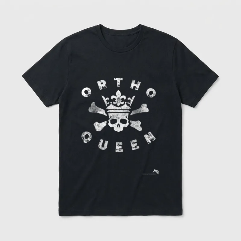 Nurse Surgical Tech T-Shirt – Crowned skull with crossbones and curved Ortho Queen lettering – Classic T-Shirt in Black