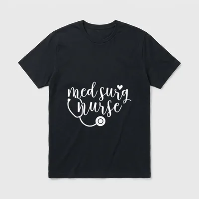 Cute Med Surg Nurse T-Shirt – Med surg nurse script with stethoscope and heart – Classic T-Shirt in Black