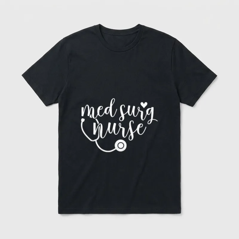 Cute Med Surg Nurse T-Shirt – Med surg nurse script with stethoscope and heart – Classic T-Shirt in Black