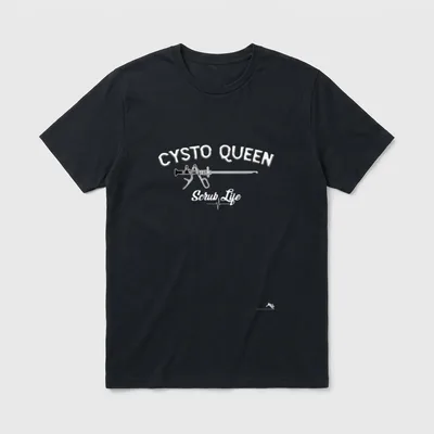 Urology Surgical Techs Nurses T-Shirt – Cysto Queen with urology scope and Scrub Life lettering – Classic T-Shirt in Black