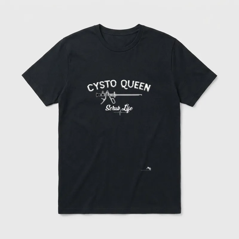 Urology Surgical Techs Nurses T-Shirt – Cysto Queen with urology scope and Scrub Life lettering – Classic T-Shirt in Black