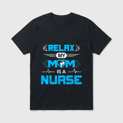 Relax My Mom Is a Kids T-Shirt – RELAX MY MOM IS A NURSE lettering with heart and pulse graphic – Classic T-Shirt in Black