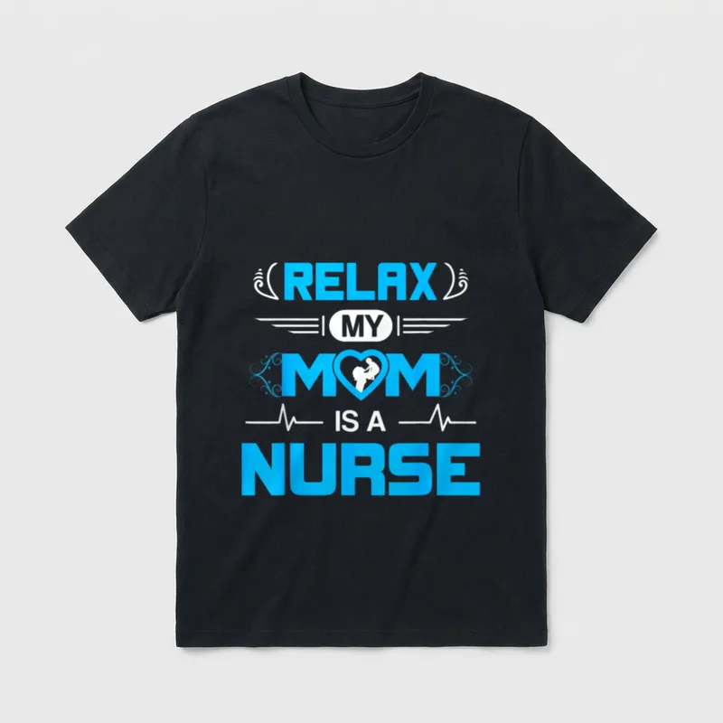 Relax My Mom Is a Kids T-Shirt – RELAX MY MOM IS A NURSE lettering with heart and pulse graphic – Classic T-Shirt in Black