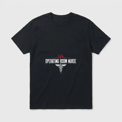 Nursing Student Operating T-Shirt – “OPERATING ROOM NURSE” with red pulse line and caduceus – Classic T-Shirt in Black