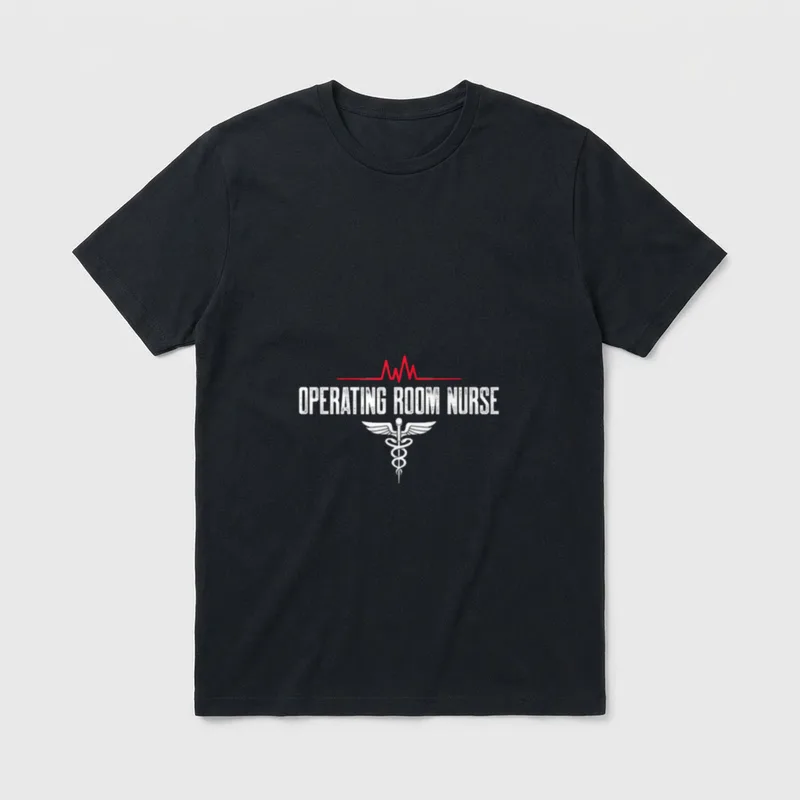 Nursing Student Operating T-Shirt – “OPERATING ROOM NURSE” with red pulse line and caduceus – Classic T-Shirt in Black