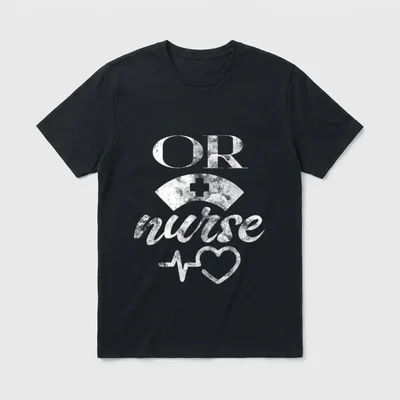 Operating Room Nurse or T-Shirt – OR nurse lettering with cap and heartbeat graphic – Classic T-Shirt in Black