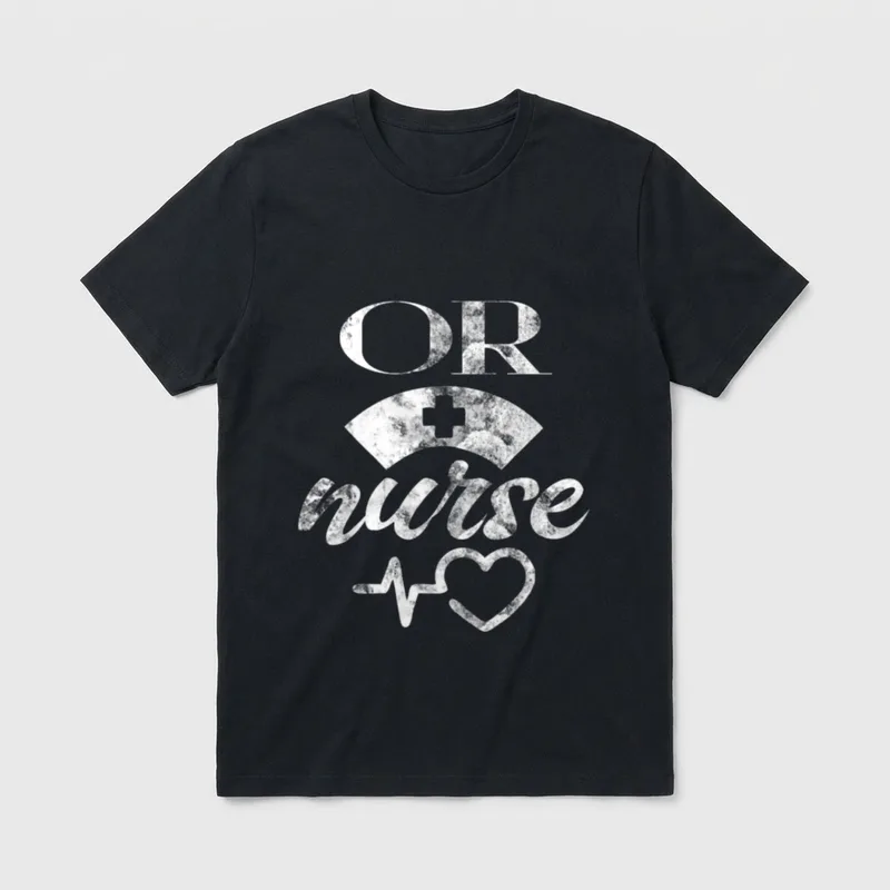 Operating Room Nurse or T-Shirt – OR nurse lettering with cap and heartbeat graphic – Classic T-Shirt in Black