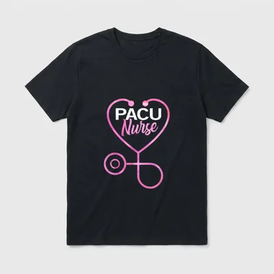 PACU Nurse Post-Anesthesia T-Shirt – PACU Nurse inside a pink stethoscope heart – Classic T-Shirt in Black