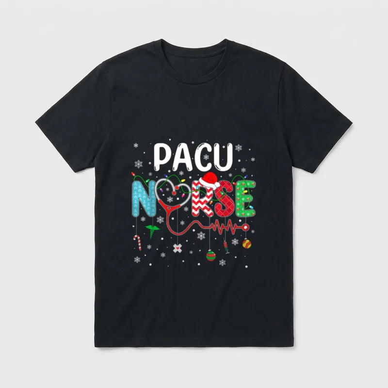 Merry Christmas Nurse Funny PACU Pattern T-Shirt – Classic T-Shirt in Black